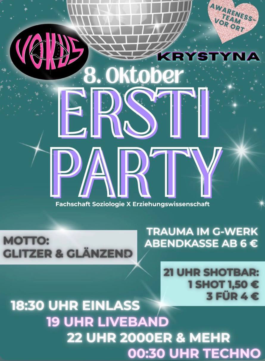 Ersti Party: Fachschaft Soziologie und Fachschaft Erziehungs- und Bildungswissenschaften Marburg